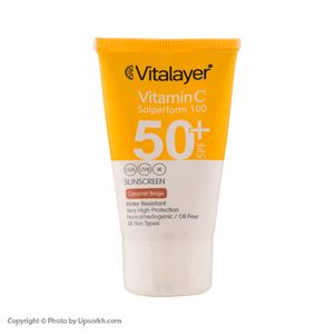 کرم ضد آفتاب رنگی ویتالیر با SPF50 دارای ویتامین C مناسب انواع پوست حجم 40 میلی لیتر لیپ سرخ