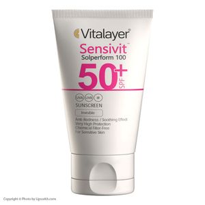 کرم ضد آفتاب بی رنگ ویتالیر مدل Sensivit با SPF50 مناسب پوست حساس حجم 40 میلی لیتر لیپ سرخ