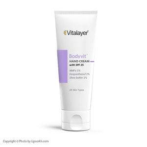 کرم مرطوب کننده دست ویتالیر مدل Bodyvit با SPF25 حجم 75 میلی لیتر لیپ سرخ