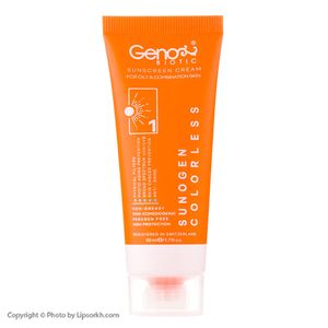 کرم ضد آفتاب بی رنگ ژنوبایوتیک مدل Sunogen با SPF50 مناسب پوست چرب و مختلط حجم 50 میلی لیتر لیپ سرخ